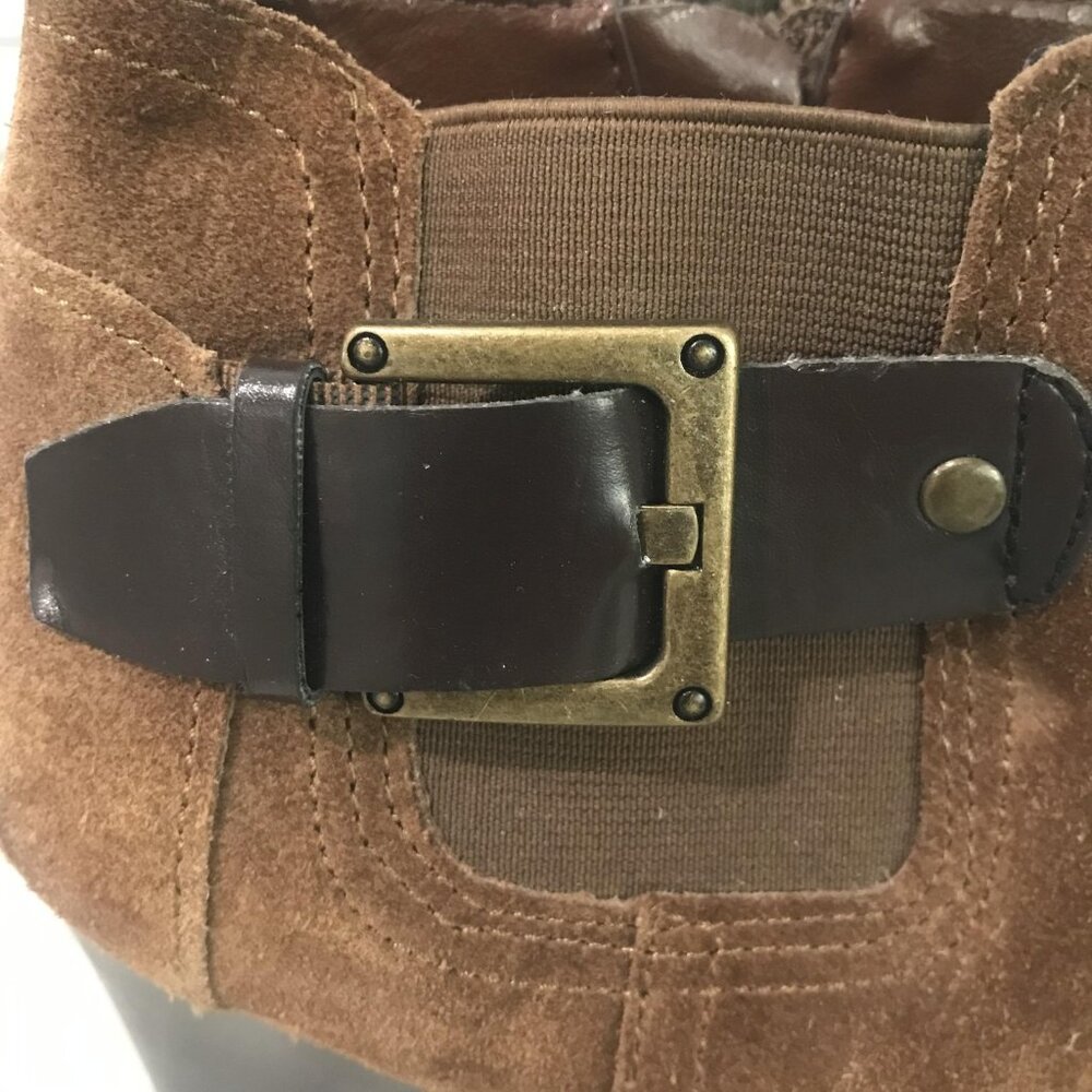 Franco Sarto Boots Womens Size 9 Brown Suede Warrick Wedge Ankle Booties Buckle - Picture 4 of 11